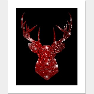 Red Christmas Stag Posters and Art